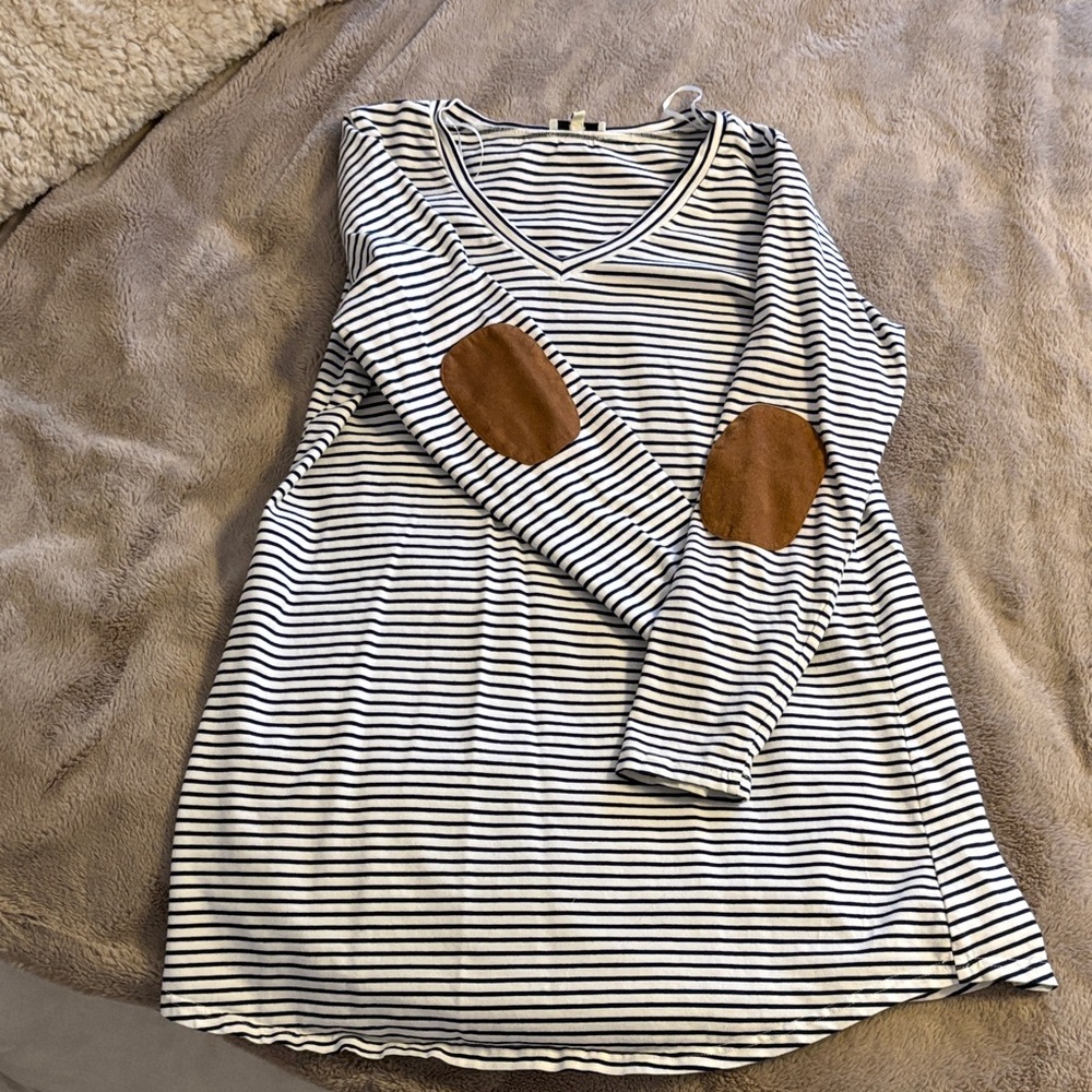 Striped Tunic/ Dress with Brown Elbow Patches